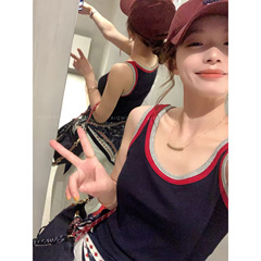 美式辣妹藏蓝色工字吊带背心女内搭2025新款miu系可外穿无袖上衣