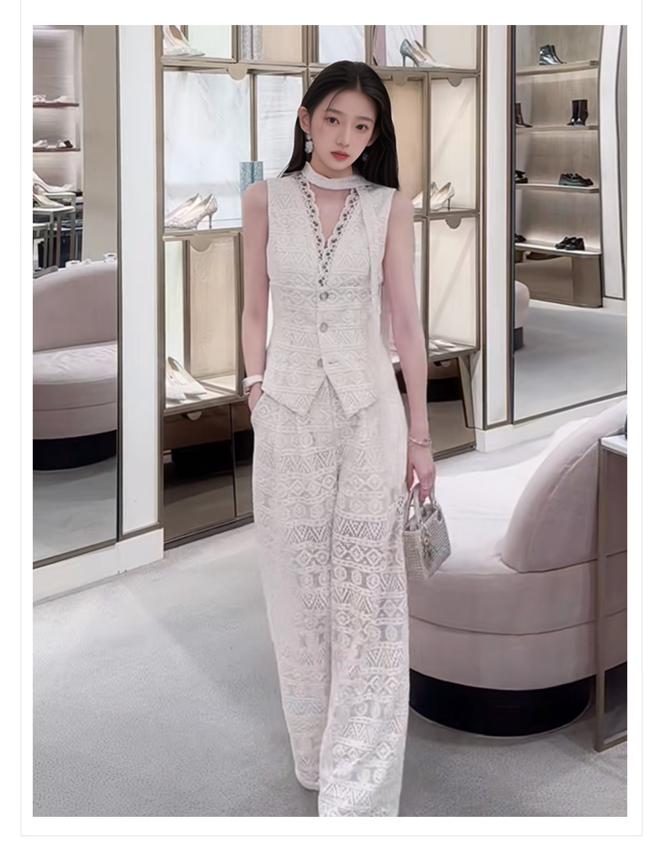 Bộ jumpsuit nữ dài tay cổ V khoét lỗ phong cách sang trọng mùa hè 2026 — Quần dài, Áo ba lỗ chi tiết 3