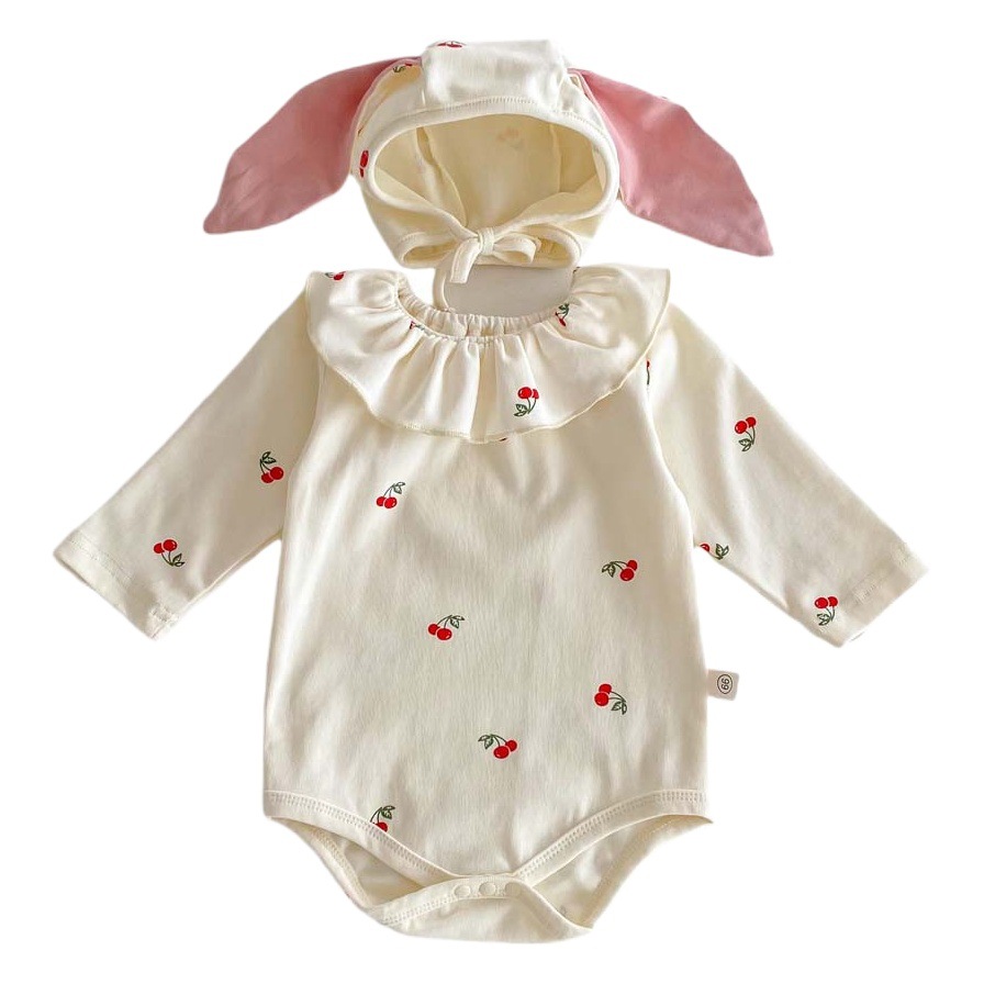 Ropa de otoño para bebé, estilo coreano, pelele para recién nacida, mono de princesa para bebé, pelele de luna llena, traje de gateo con estampado de cerezas