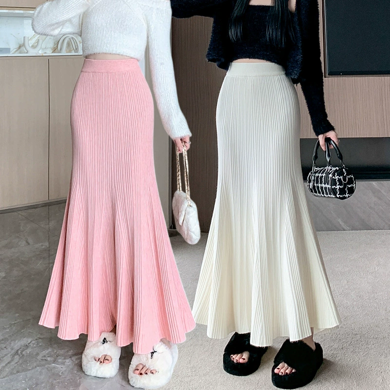 Реальный трикотажный юбка-юбка с рыбным хвостом Женская осень-зима