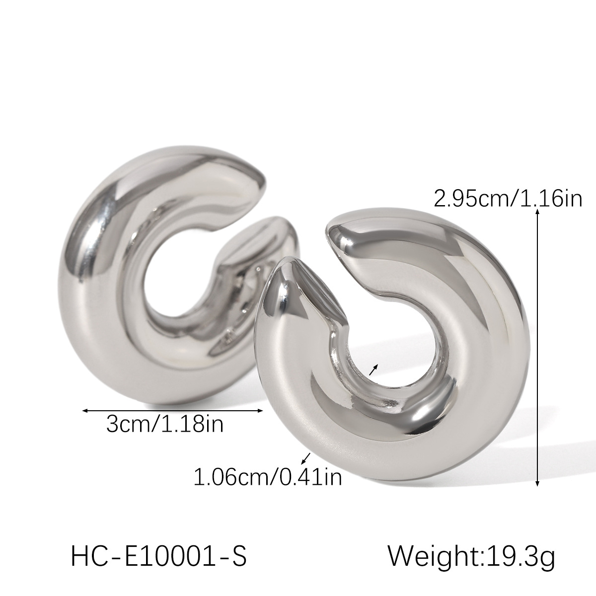 Pendientes de pinzas de oreja huecas de acero inoxidable clásico de moda europea y americana