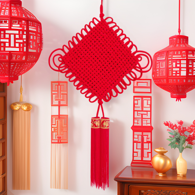 Tejido de terciopelo chino nodo grande colgante de sala de estar Xiaoxi Fuzi puerta de entrada pequeña nueva China nodo al por mayor