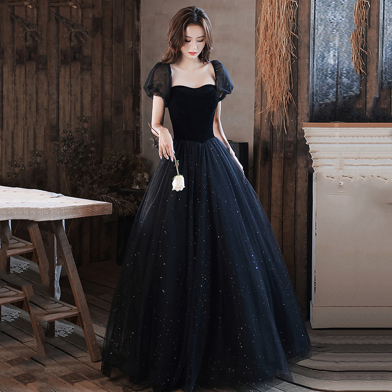Black Evening Gown 2024 New Model for Annual Party Hostess, Fashionable and Elegant Women's Spring Luxury Floor-Length Dress for Ball