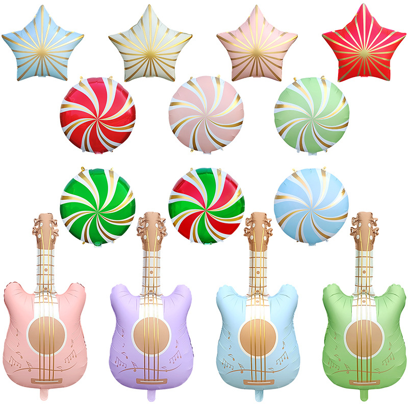 Globo de Aluminio con Forma de Guitarra Mate Estilo INS de Amazon, Luz de Caramelo en Forma de Estrella de Cinco Puntas, Decoraciones de Cumpleaños