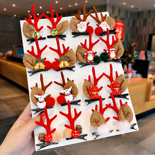 Christmas deer antler hairpins Christmas hair accessories children's cute clips internet celebrity cartoon elk hairpins hair accessories wholesale for women
