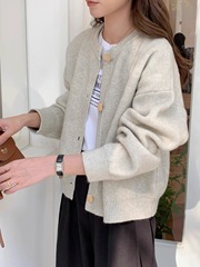 韩版大码慵懒感圆领长袖针织开衫女秋款新款外搭休闲毛衣外套上衣