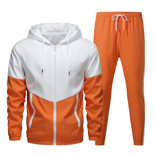 Hot spring and autumn men's sports and casual suit spliced color matching hooded coat paired with a suit