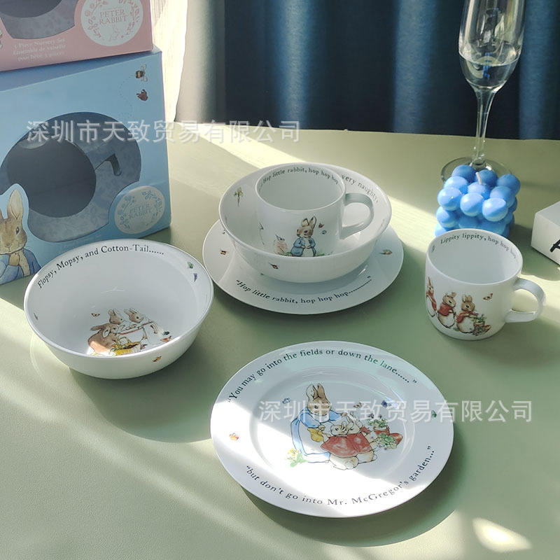Cross-Border Direct Sales Peter Rabbit Cute Style Tableware Dinner Plate Porcelain Bowl Rice Bowl Personal Bone China Plate Instant Noodle Bowl Mug
