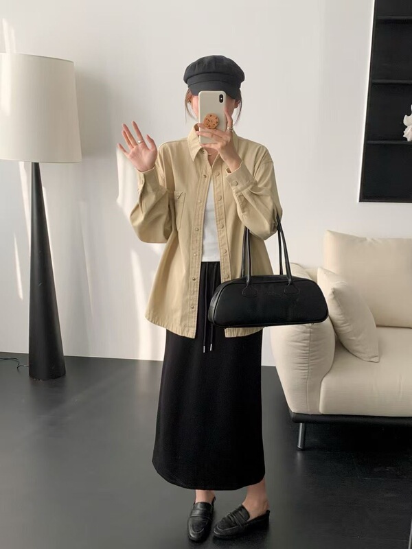 2025新款简约百搭纯色翻领衬衫日常叠穿舒适通勤长袖外套女ZWT|undefined