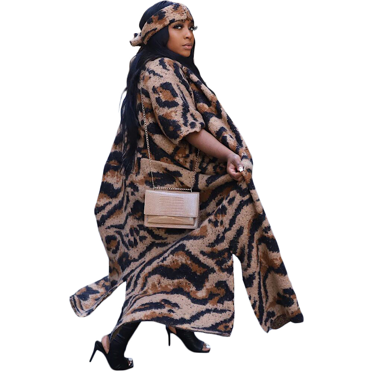 TS1278 new women's casual knitted leopard print cardigan jacket (including headscarf)_voghion.com