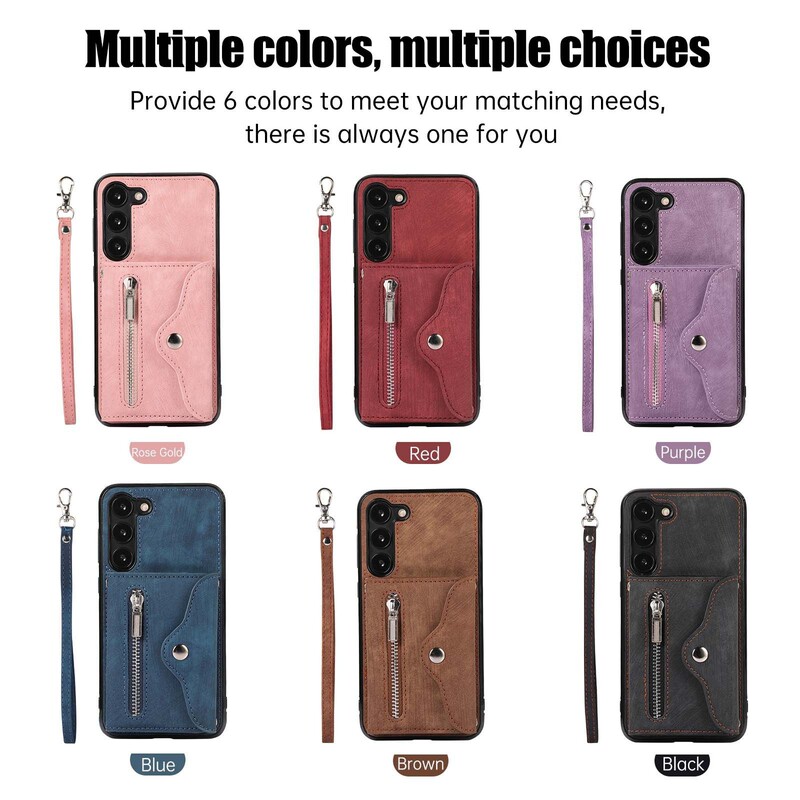 Suitable for S24 Ultra Samsung A54 Mobile Phone Case Note20 Hand Rope A13 Zipper Accordion Card Holder Protective Cover S23