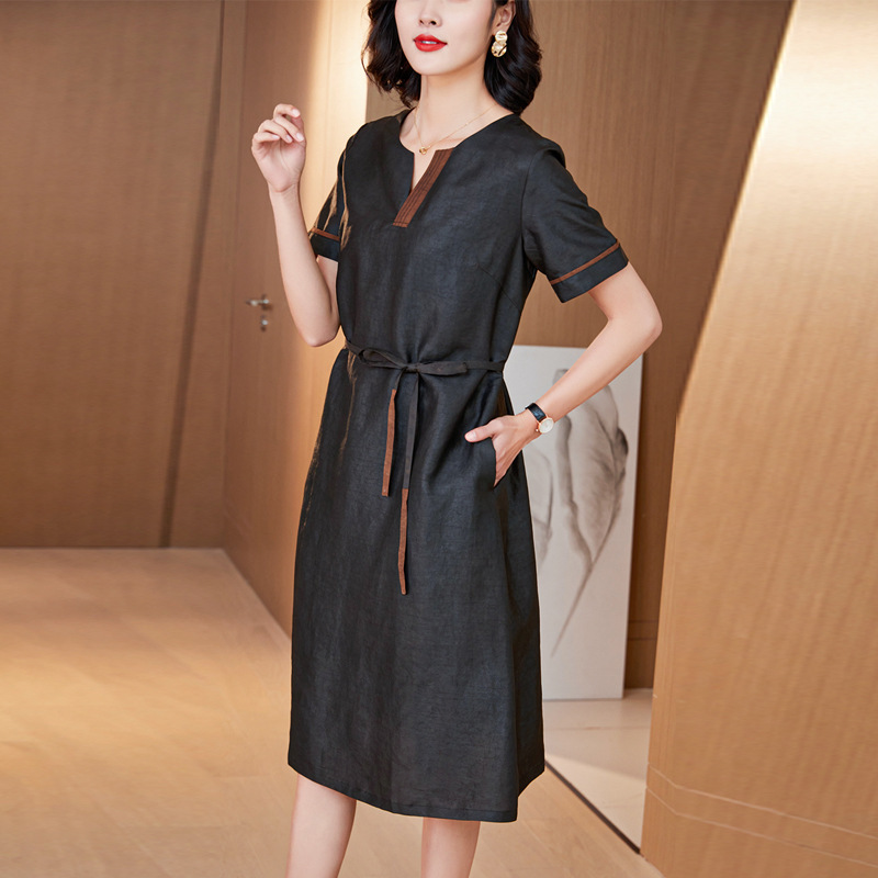 25mm Heavy Silk Dress Made of Fragrant Cloud Silk, Youthful and Fashionable Mulberry Silk Long Dress, Wholesale from Manufacturer, Elegant Short Sleeves