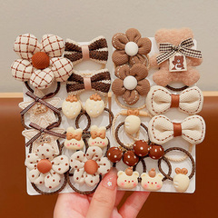 兒童頭繩奶咖色花朵皮筋秋冬毛絨不傷發高彈力扎馬尾發圈女孩髮飾