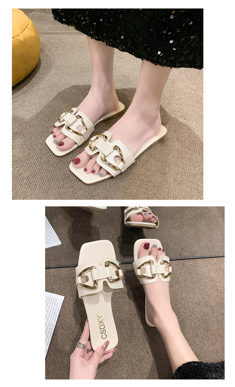 Summer home ins fashion temperament Korean version of flip flops wear square head flat bottom sandals and slippers 42_voghion.com