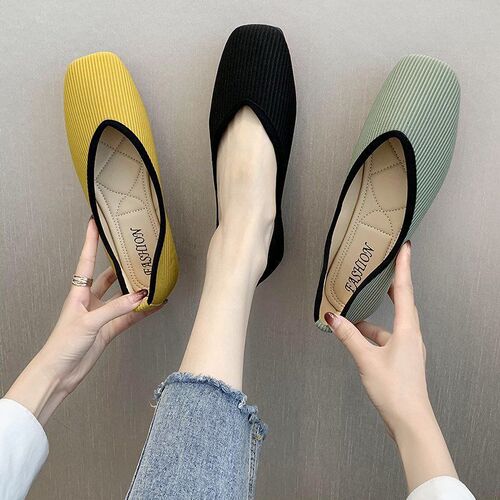 Women's size 41 shallow mouth single shoes, size 42 fly weave square head maternity shoes, easy slip on shoes for large women