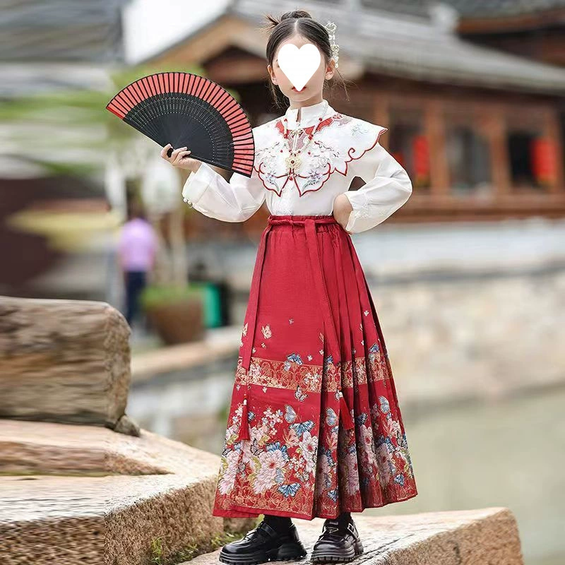 Детская осенне-зимняя юбка Hanfu Mamian, комплект для девочек, популярный стиль династии Мин, китайский костюм Тан, древний стиль, национальный стиль, национальный стиль
