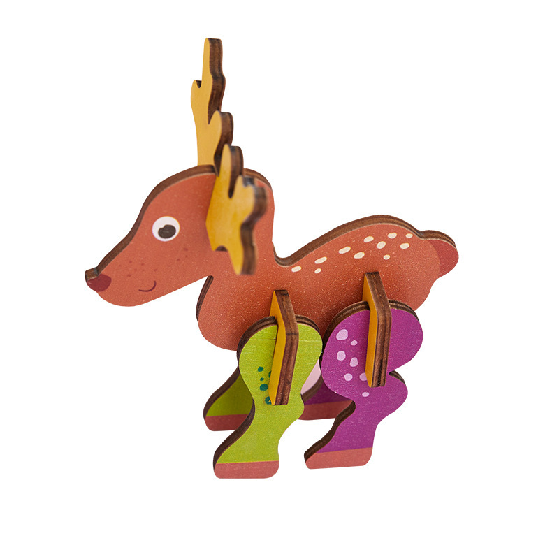 Venta al por mayor de madera 3D animal rompecabezas tridimensional bebé 2-3 años modelo animal educativo ensamblar bloques de construcción Juguetes