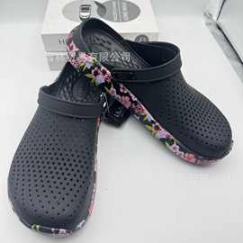 克骆格炫彩情侣休闲舒适平底凉鞋男女转印沙滩鞋洞洞鞋软底拖鞋