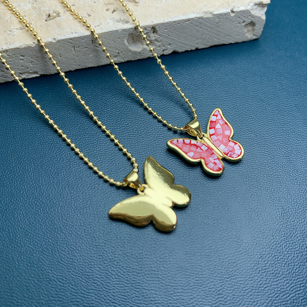 Fashion Butterfly Copper Plating Inlay Shell Pendant Necklace 1 Piece
