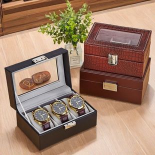 Leather Watch Storage Box Three-Position European-Style Household Jewelry Dust-Proof Glass Lid Jewelry Box Holiday Watch Box