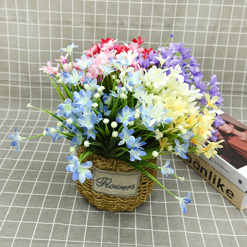 7頭春草蘭花 假花塑料花酒店辦公室花瓶裝飾 室內擺件 廠家供應