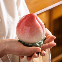 生日祝寿寿桃罐创意陶瓷桃子茶叶罐老人寿宴密封罐家居摆件LOGO