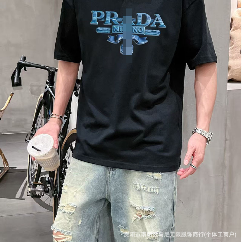 Pujia Triangle Cross-Border Luxury Trend High-Quality Letter Print Short Sleeve Fashion Brand Export Round Neck Loose Fit T-Shirt Pujia Triangle Cross-Border Luxury Trend High-Quality Letter Print Short Sleeve Fashion Brand Export Round Neck Loose Fit T-Shirt