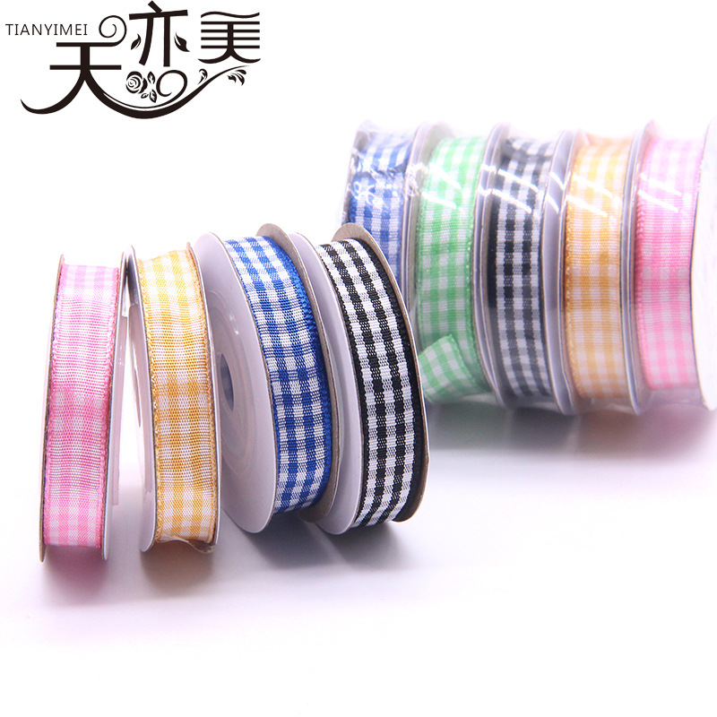 Tianyi Mei suministra cinta escocesa transfronteriza 1cm cinta a cuadros pequeño rollo 5 yardas fábrica al por mayor