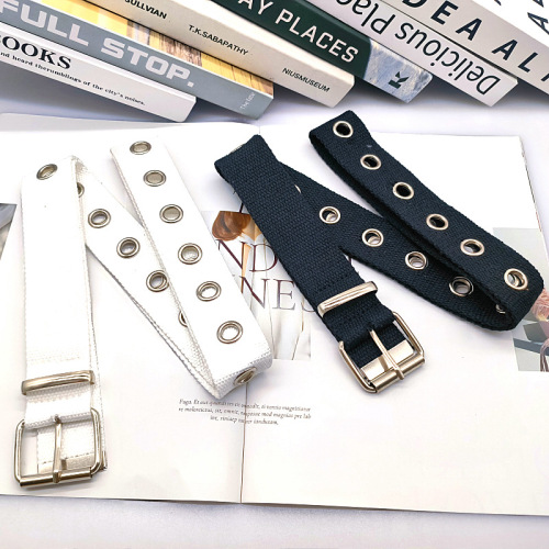 INS Metal Punk Style No-Hole Full Hole Gas Eye Canvas Belt Fashion Trend Matches Jeans Skirts, etc.
