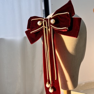 Velvet Bow hairpin hair accessories elegant back head retro high-grade top clip hair accessories Red Black