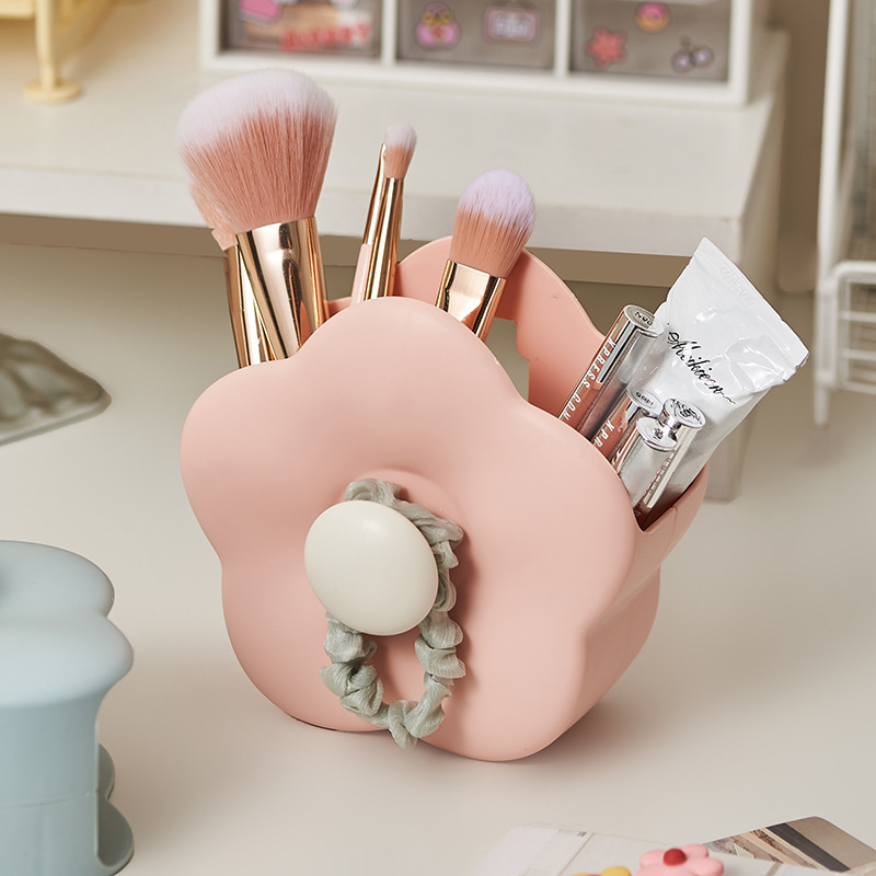 Flower Makeup Brush Storage Box Wall Hanging Household Bathroom Dressing Table Desktop Comber Toothbrush Cute Cartoon Storage Box