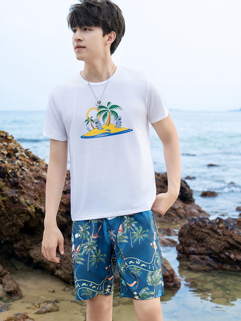 Pantalones de playa para hombres, pantalones grandes, secado rápido, pareja de vacaciones en la playa, pantalones cortos largos de mujer, pantalones de baño de spa.