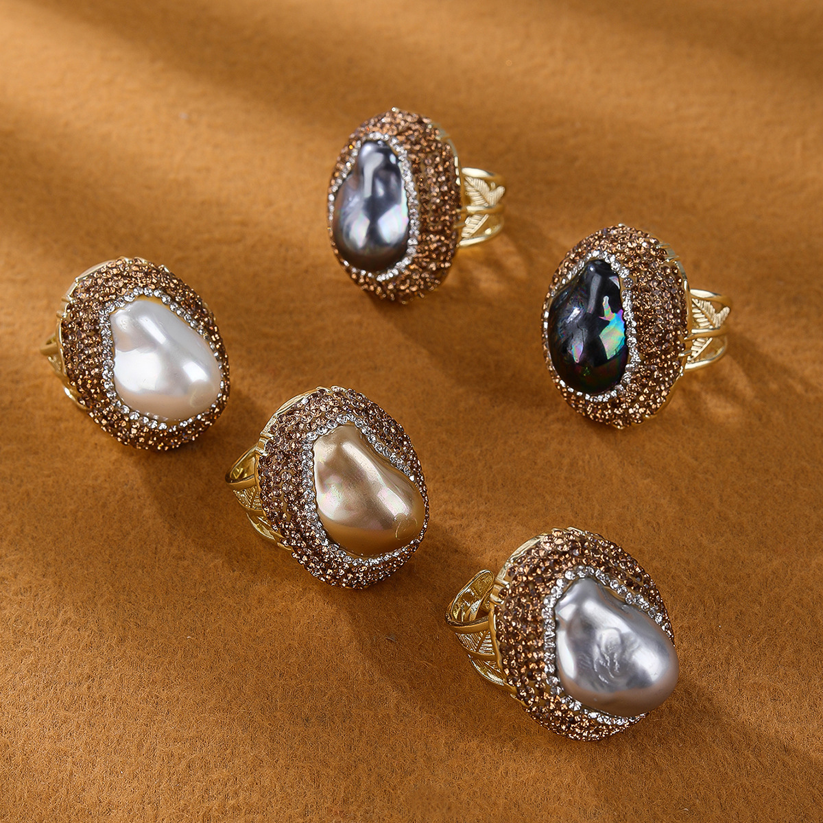 20g Weight Rhinestones, Pearl, Shell Inlay Material Open Rings Classification Adjustable Ring Size 1 Piece Quantity Daily Occasion Copper Material Geometric Pattern All Seasons Season Women's Gender Inlay Design IG Style Style IG Style Geometric Copper Rhinestones Pearl Shell Open Rings In Bulk 2