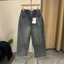 跨境女宽松铆钉牛仔裤Women's Loose‑Fit Rivet Jeans现货批发