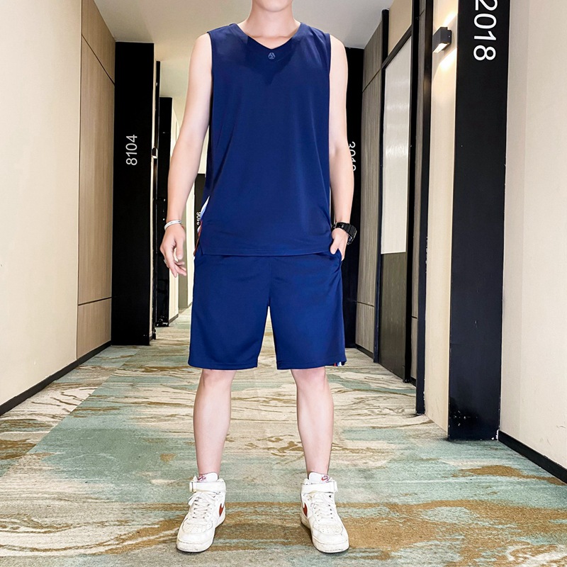 Trajes deportivos casuales para hombres verano nuevo chaleco de hielo sin mangas pantalones cortos chaleco de baloncesto secado rápido grande conjunto de dos piezas image 11
