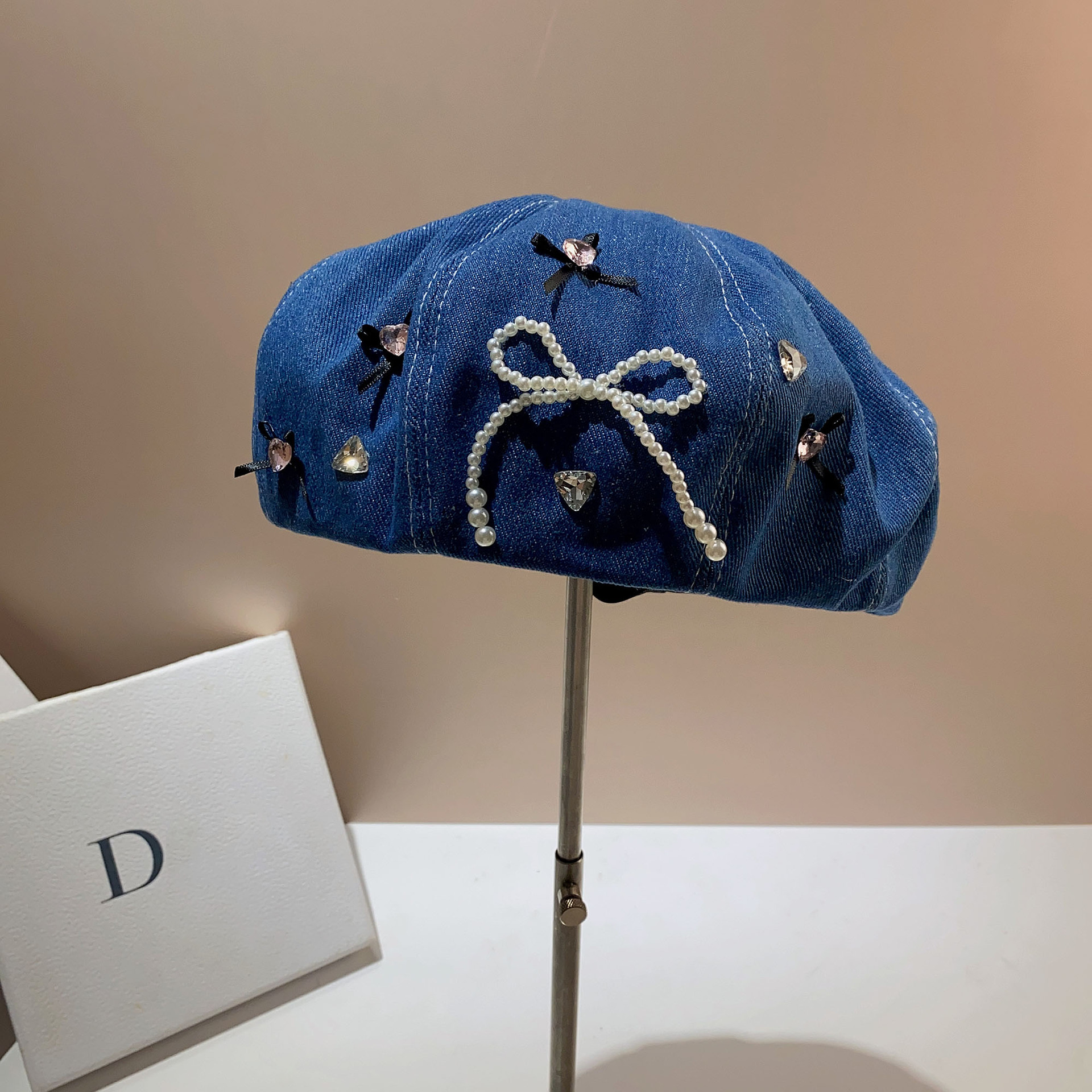 Veelzijdige, schattige baret, dunne, kleine, elfenstrik, achthoekige denim hoed in de lente en zomer_voghion.com