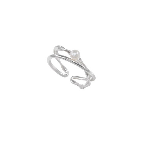 Niche design high-end pearl 925 sterling silver thin ring hollow light luxury fashion personalized index finger ring adjustable
