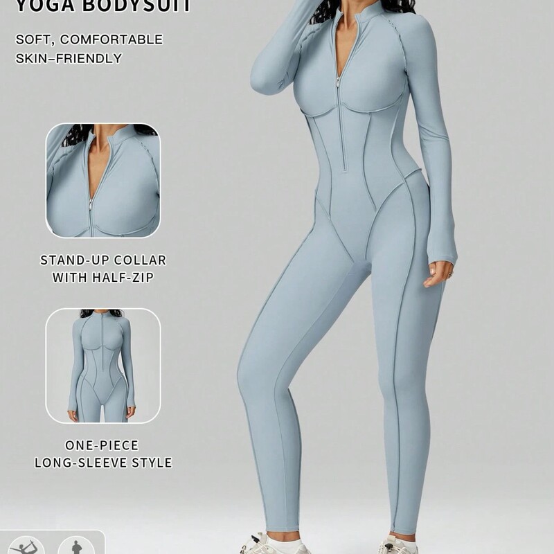 6-Color Popular Style 3D Vertical Stripe Zipper Yoga Jumpsuit Long Pants Fitness Sportswear Women's Jumpsuits