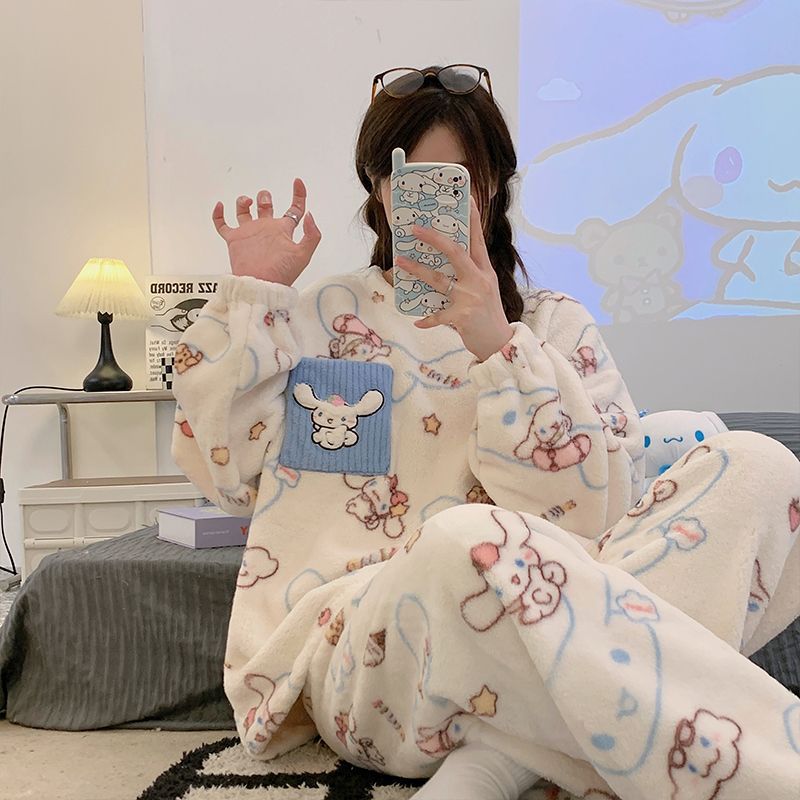 2025年新款睡衣女冬季韩版卡通漫画风网红ins风法兰绒珊瑚绒新款