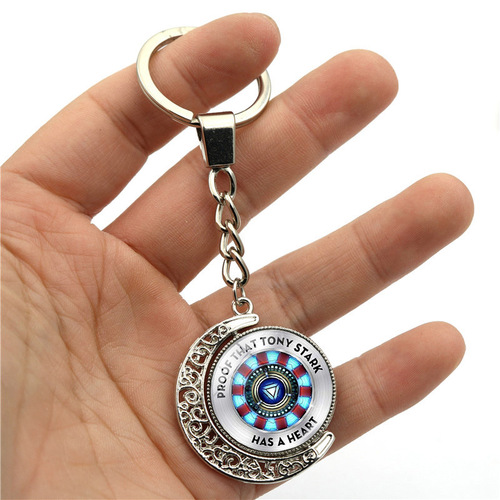 Iron Man Energy Reactor Keychain Marvel Superhero Double-Sided Rotating Moon Pendant Metal Keychain
