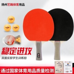 普若爾卓球ラケットの完成品2本は初心者の成人学生の子供を入れて横撮りします。