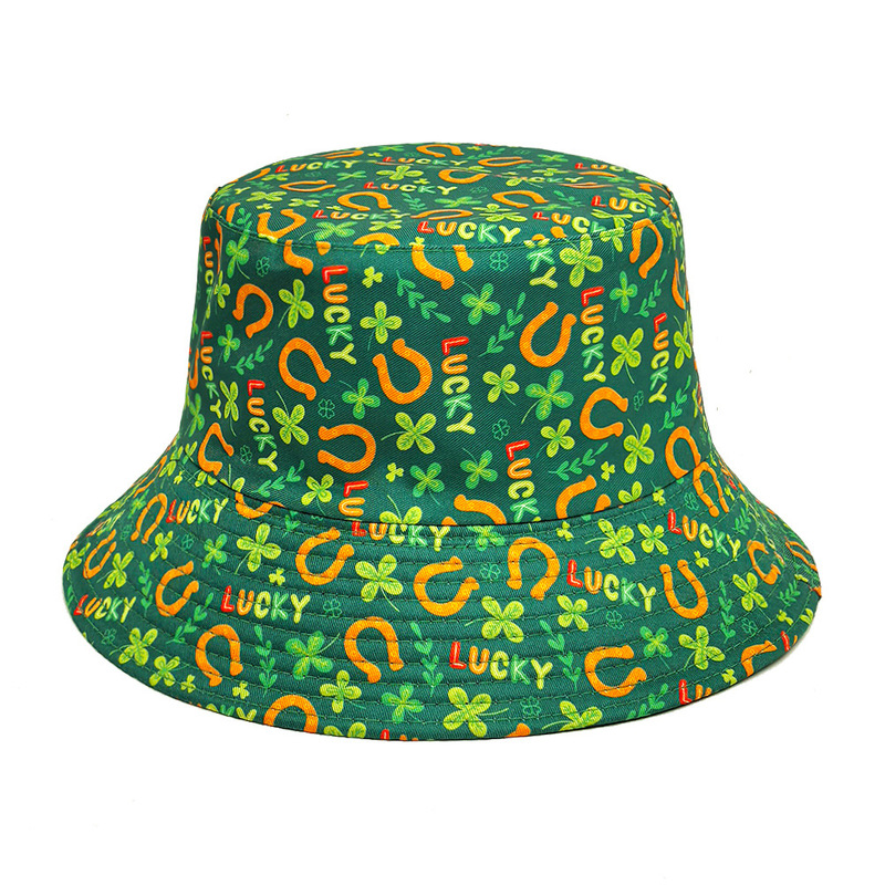Clover St. Patrick's Day Hat Women's Foreign Trade Irish Festival Decorative Printed Fisherman Hat Sunshade Basin Hat