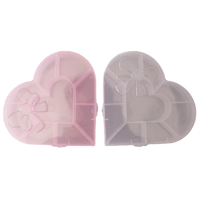 Directo de fábrica PP material amor arco multi-rejilla caja de almacenamiento transparente joyería accesorios para el cabello niños regalo de plástico