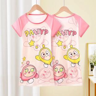 Girl's Nightgown 2025 New Summer Short-sleeved Children's Pajamas Girl's Summer Big Children's Western Style Home Clothes Outer Wear