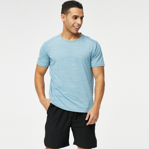 LULU Summer Men's Sports Quick-Dry Crew Neck T-Shirt Running Fitness High-Elastic Ice Silk Cold Sensation Short Sleeve Printed B