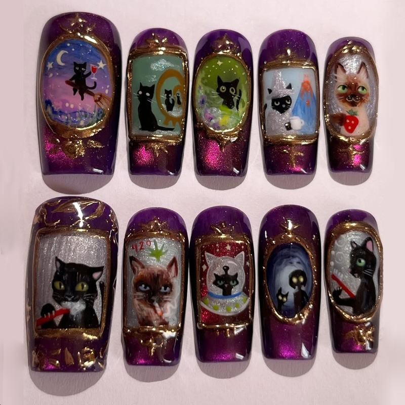 Wm-360 Magic Cat Fake Nails Rectangular Hot Girl Sweet Cool Cute Purple Cartoon 24 Pieces Wearable Nails Wholesale Wm-360 Magic Cat Fake Nails Rectangular Hot Girl Sweet Cool Cute Purple Cartoon 24 Pieces Wearable Nails Wholesale