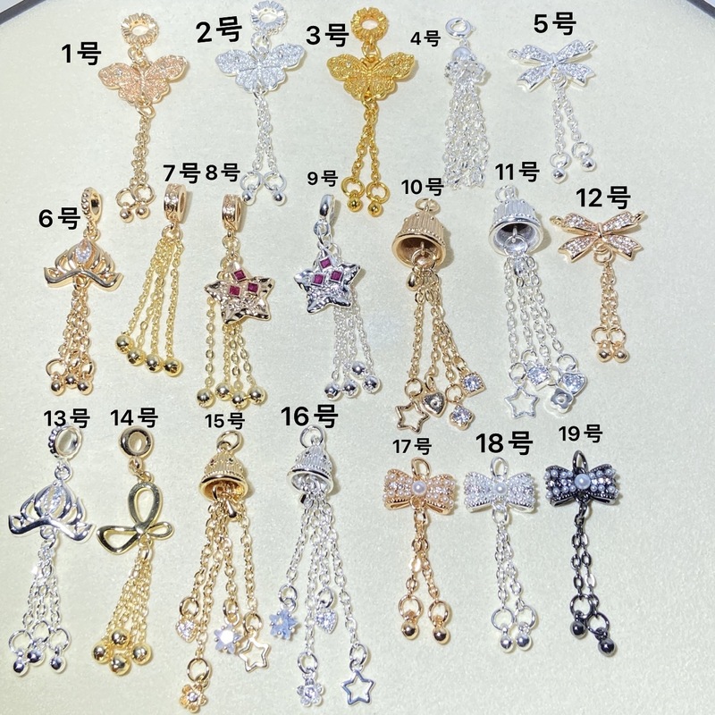 铜镀14K金镶锆石蝴蝶结铃铛莲花diy珍珠手链串珠流苏小滴溜挂件|undefined