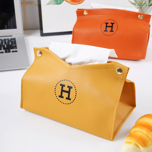ins Nordic leather tissue box paper box living room home creative paper towel tube car desktop paper paper box PU leather