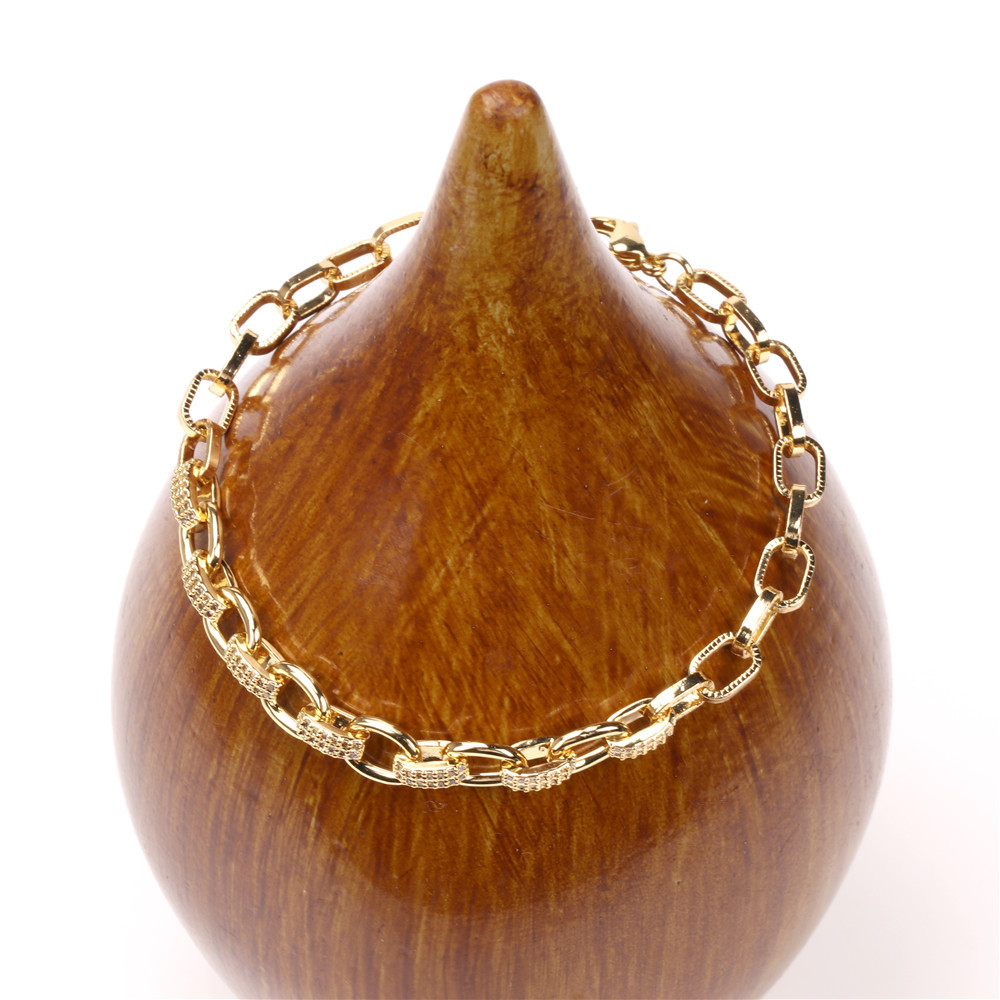 wholesale jewelry retro adjustable thick chain copper inlaid zircon bracelet nihaojewelry