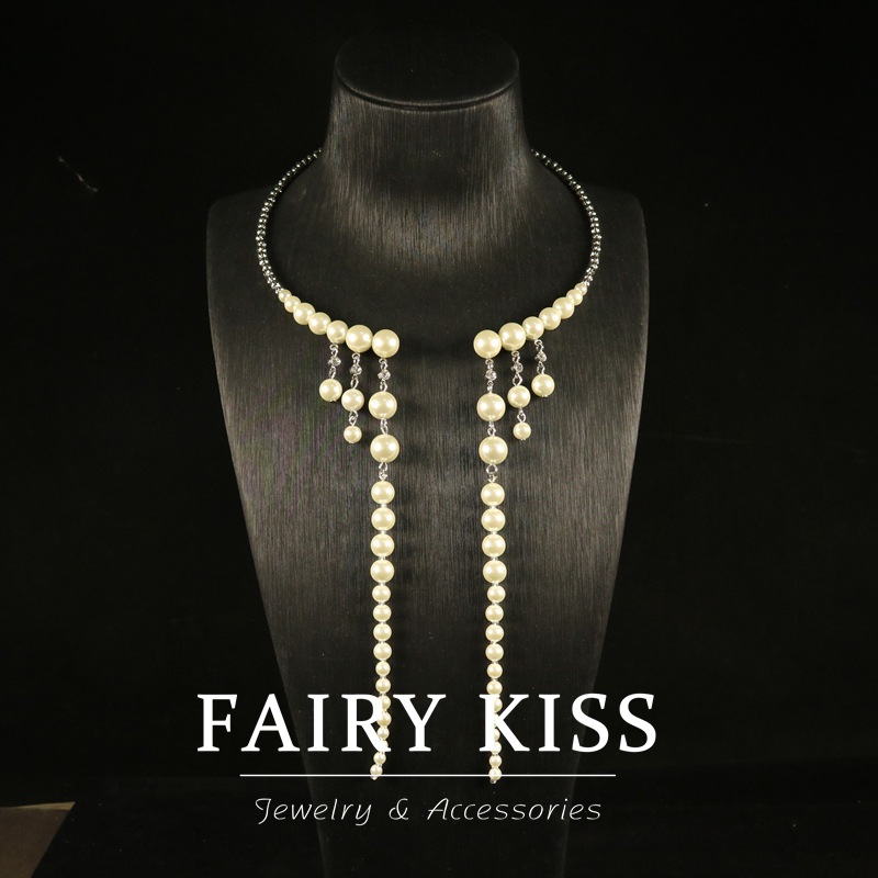 Light Luxury Exquisite Pearl Tassel Collar Necklace Fashionable Elegant Neck Chain Niche Design Sense Open Clavicle Chain